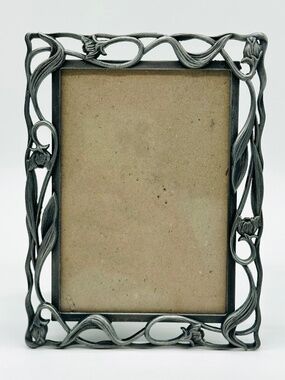 Vintage 1990's Ashleigh Manor Photo Frame Pewter & Glass Rose Vine